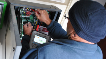 Seaward engineer undertaking electrical testing at HMP Winchester.