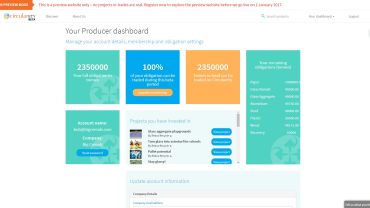 Circularety producer dashboard.