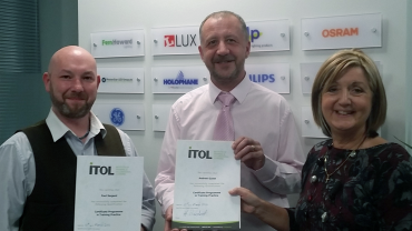 Paul Sargent, LIA QA & Training Development Manager (left) and Membership Services Manager Andy Guest, photographed with LIA Commercial Manager, Julie Humpreys.