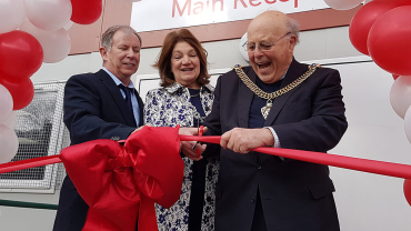 Ribbon cutting: Lord Mayor, Councillor George Metcalfe, Lady Mayoress Lillian Metcalfe and David Austin, Serco. (Photographyby Helen Milward).
