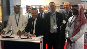 Front: Khalid Al-Jumaid CEO of Arabian Railway Company, Noel Travers, Deputy MD, Unipart Rail, Paul Maynard, Under Secretary of State for Transport , AbdulRahman al-Othman. Back: Ibraheem al-Osaimi, T