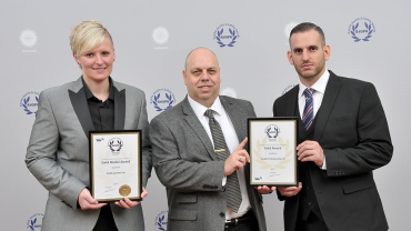 Pictured left to right, Nichola Maher, EH&S Manager, Chubb Systems, Mark Redding, Head of EH&S and Paul Cosentino, EH&S Manager receiving the awards.