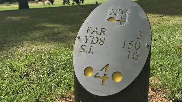 One of eighteen bespoke golf tee markers made by ICEE Managed Services for Waterlooville Golf Club in Hampshire.