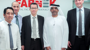(L-R) Jude Linga, FM Manager, Abu Dhabi, Saeed Abu Saleh, Director Operations, Farnek Abu Dhabi, Lukas Eigenmann, COO, Farnek, Saeed Tamimi, Security Manager, Farnek Abu Dhabi and  Markus Oberlin, CEO
