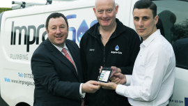 (Left to right) Martin Port, CEO at BigChange with an Impra-Gas technician and BBC Apprentice Winner Joseph Valente, Founder of ImpraGas.