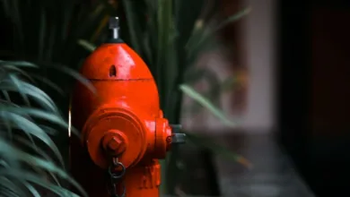 orange fire hydrant on brown wooden floor